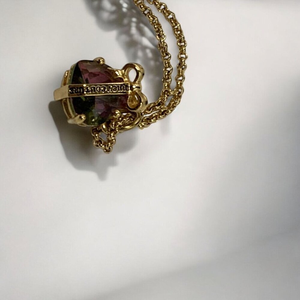 Juicy Couture Crystal Heart Bow Pendant Necklace Gold Tone Chain Lobster Clasp - Picture 10 of 10